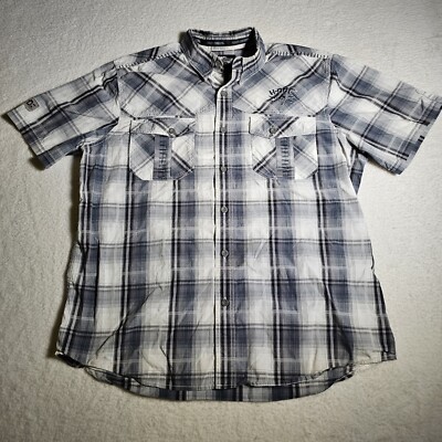 Harley Davidson H-DMC Gray White Plaid Casual Button Up Shirt Men's Size XLarge 
