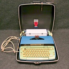 Smith Corona Coronet Electric 10 Portable Typewriter Two-Tone Blue w/ Woodgrain  thumbnail