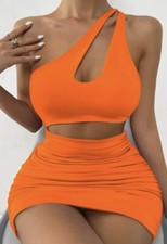 Neon Orange One Shoulder Cut Out Bodycon Dress - Womens M