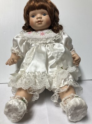 Collectors Choice 16  Fine Bisque Porcelain Doll White Satin/Lace Dress, Booties