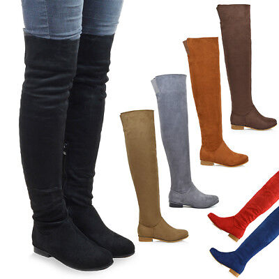 womens flat thigh high boots