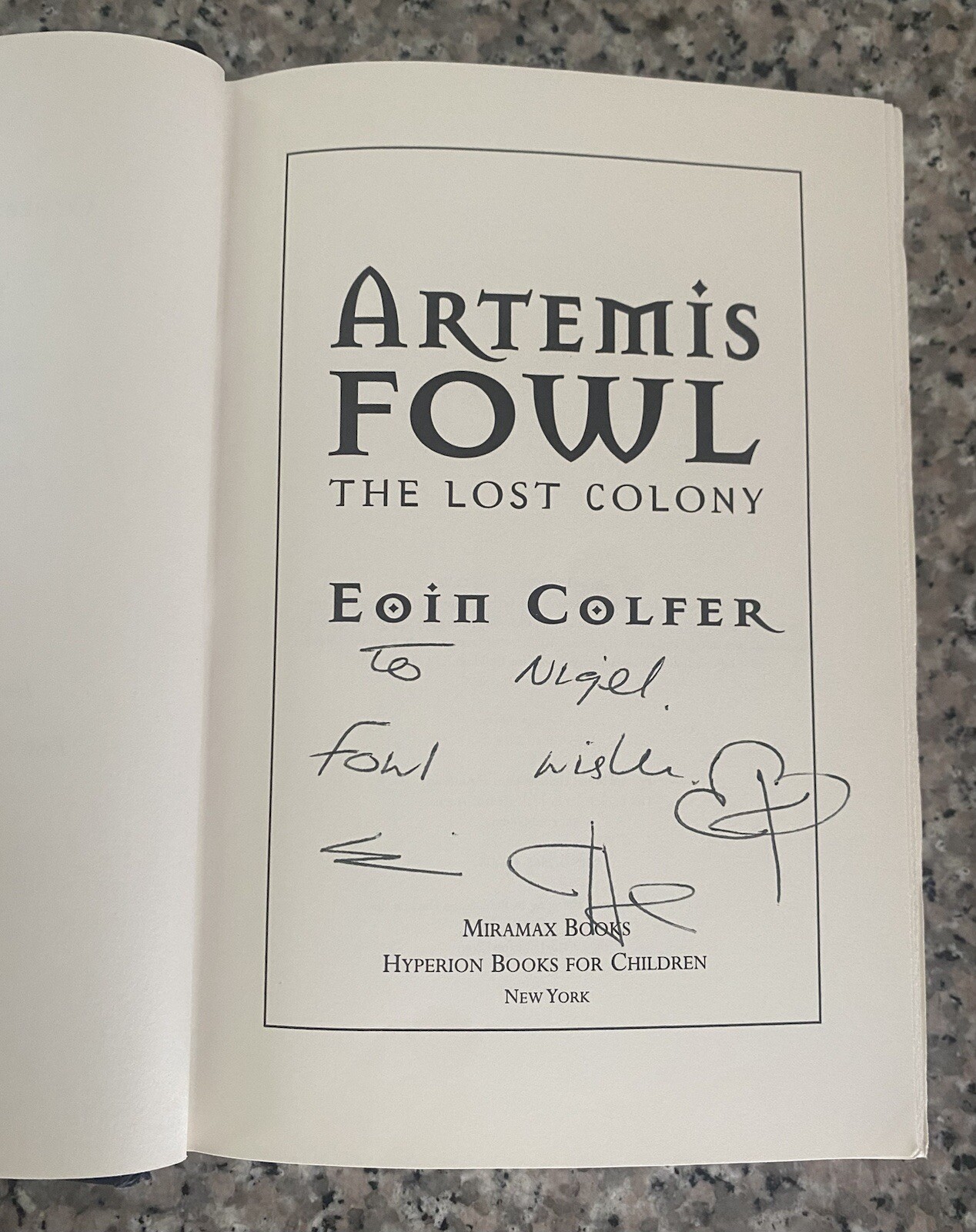 Artemis Fowl THE LOST COLONY Eoin Colfer 2006 First Edition Signed HB
