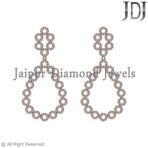 Authentic Real Pave Diamond 925 Sterling Silver Rose Gold Plated Earring Fine Jewelry
