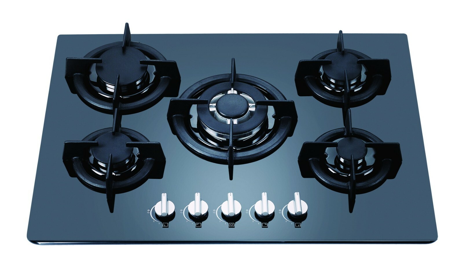70cm BLACK GLASS 5 BURNER HEAVY DUTY CAST IRON GAS COOKTOP with LPG