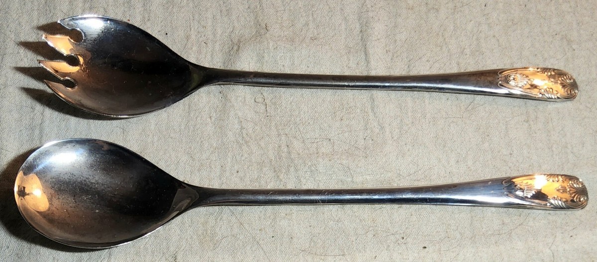 イタリアンのフォーク VINTAGE SILVERPLATED ITALY MARKED SALAD FORK AND SPOON TOSSER SET