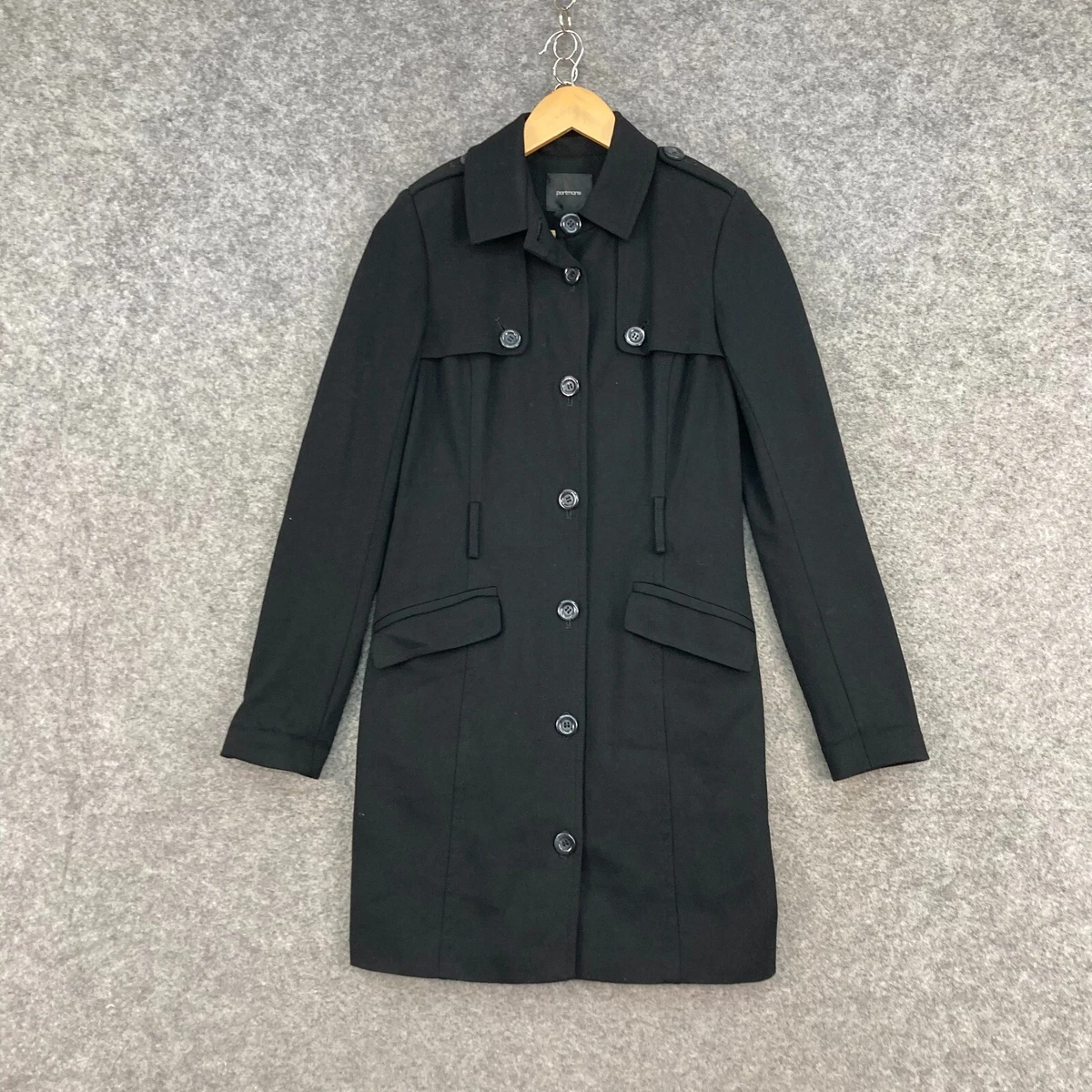Portmans Coat Womens 6 Black Long Sleeve Button Front Collar Jacket A5402