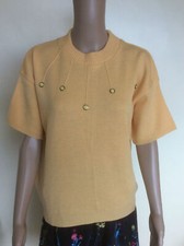 Women's Yellow Knitted Short Sleeved Jumper, Size Medium, Gold Buttons