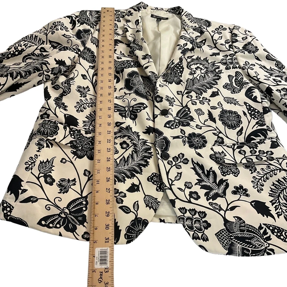 Chaqueta Blazer INC Crema Negra Patrón Floral 2 Botones Pecho Único XXL Foto 3 de 4