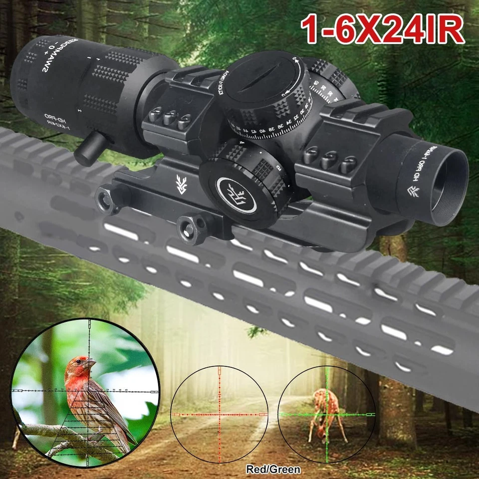 Hunting 1-6X24 HD 1080P IR Rifle Scope Red Green Optics Sight w/ 20mm Rail Mount - Image 3 of 4