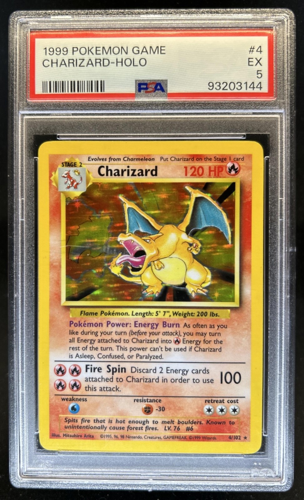 1999 Pokemon Unlimited Charizard Rare Holo #4/102 PSA 5