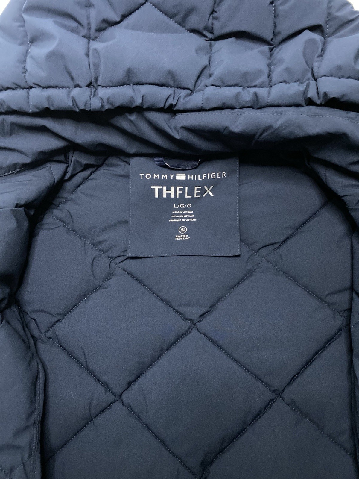 Tommy Hilfiger THE FLEX Diamond Quilted Navy Water Resistant Women’s L Coat NWOT thumbnail 4