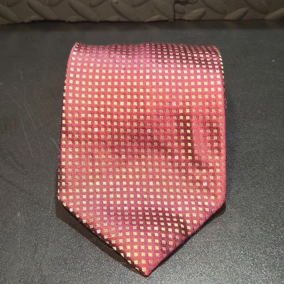 Corbata Calvin Klein granate con estampado geométrico 100 % seda Foto 2 de 4