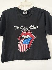 The Rolling Stones 1981 Tour Cropped T-Shirt Faded Black Size M Boxy Raw Hem