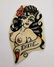 vintage original unk produx british uk dixie boobs pinup +color tattoo flash 2x4