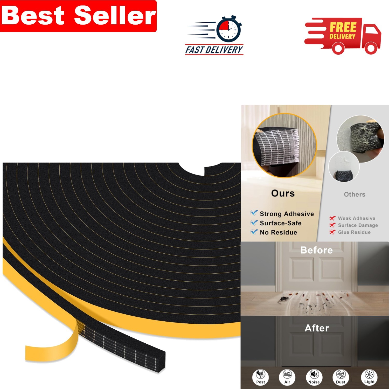 Strong Adhesive Insulation Foam Tape - 3 Rolls, 6mm Wide, 15M Total Length