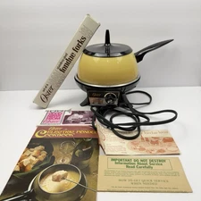 OSTER Electric Fondue Pot Harvest Gold Vintage Set with Box Forks Manual