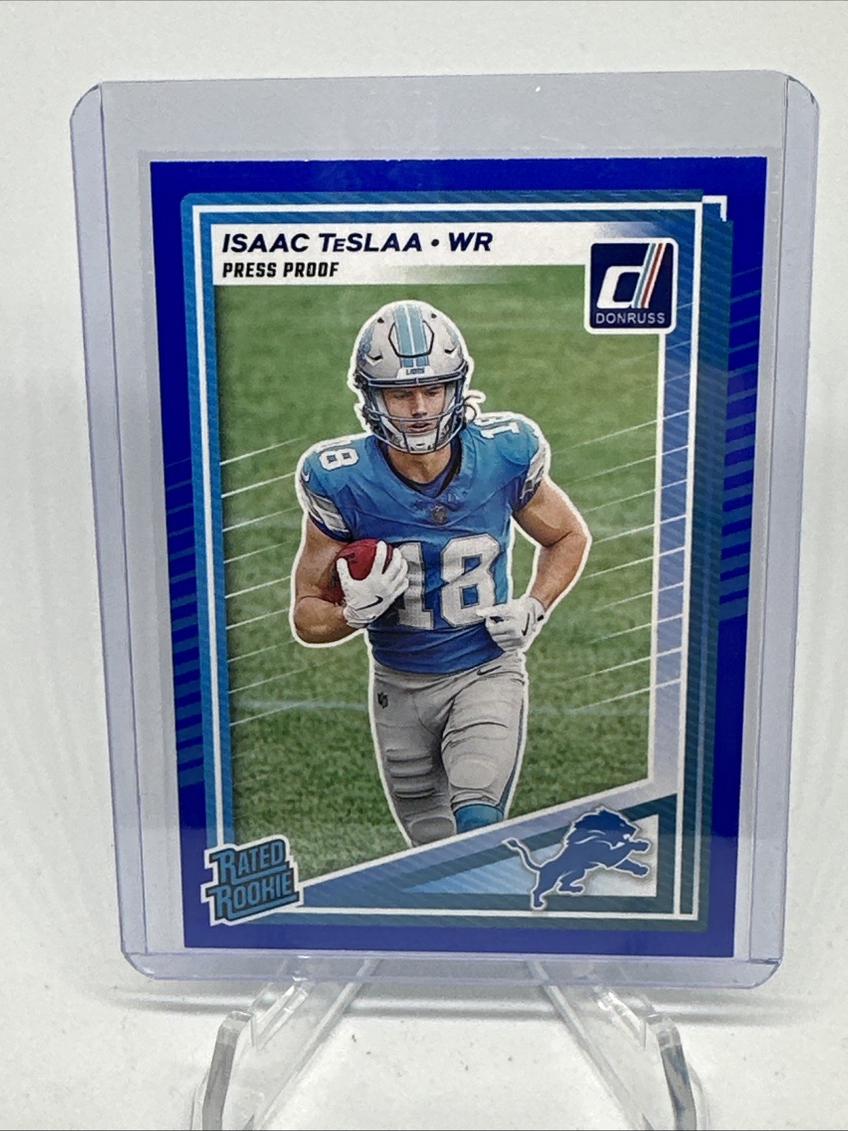 2025 Panini Donruss - Rated Rookie Isaac Teslaa #338 Press Proof Blue (RC)