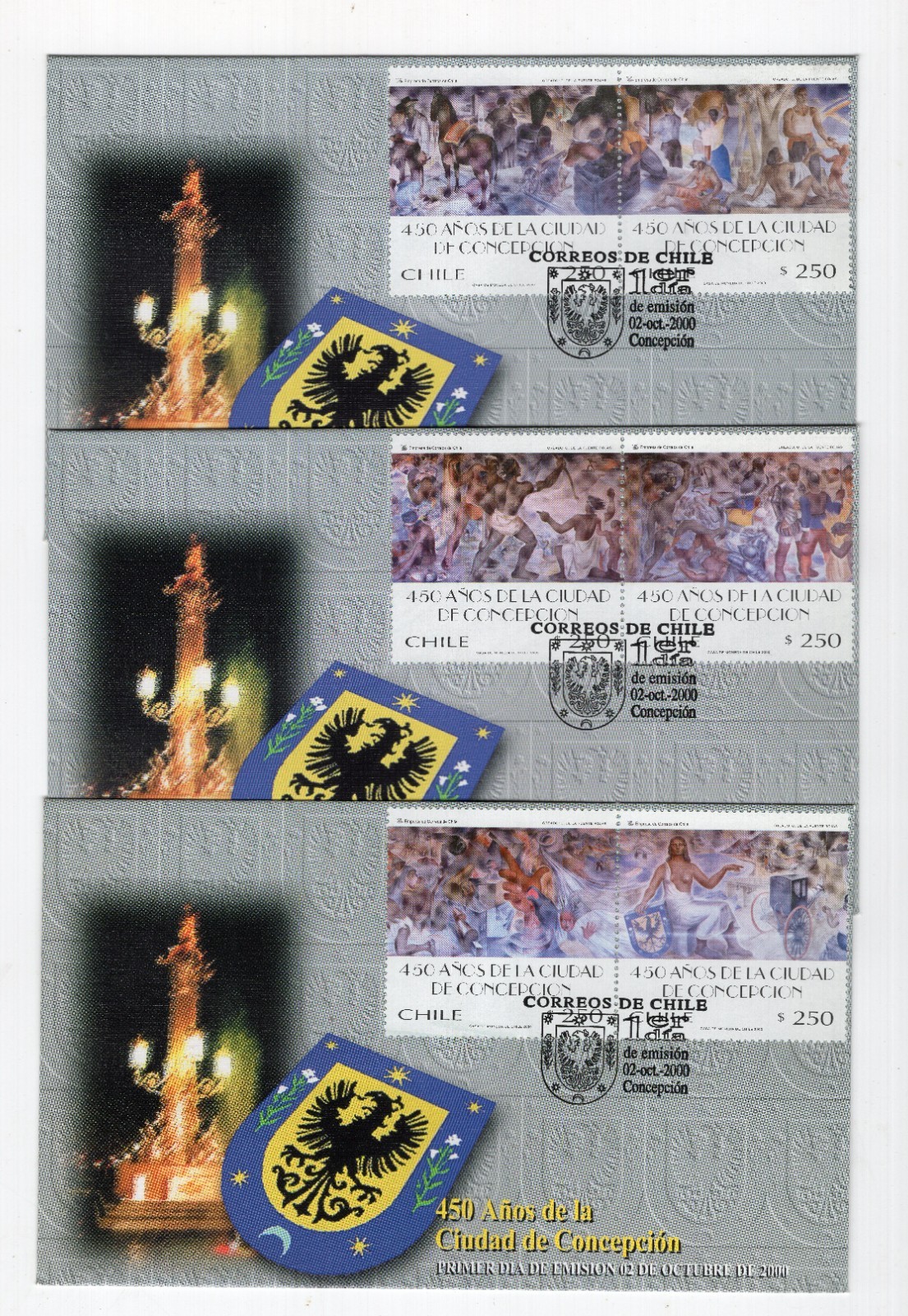 CHILE 2000 FDC Concepcion 450 years x3