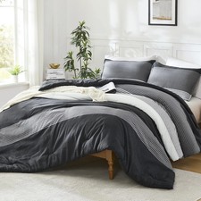 Oversized Alaskan King Comforter Set Black White Grey 128X120-3 Pieces Lightweig