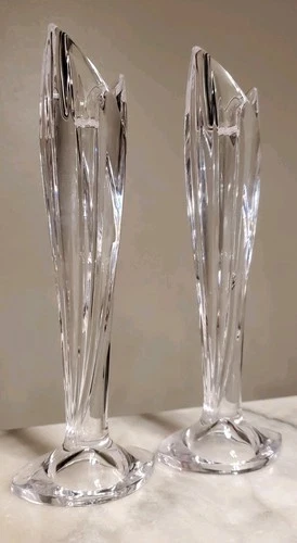 Pair of Vintage Marquis by Waterford Crystal Fish Heavy Candle Holders