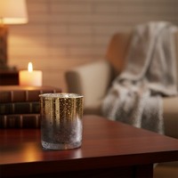 Windlicht/Neu/Glas/Gold/Schwarz/Lila/8,5 Cm