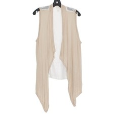 Chicos Cardigan Sleeveless Lace Boho Open Vest Neutral Festival Tan 1 Medium 8