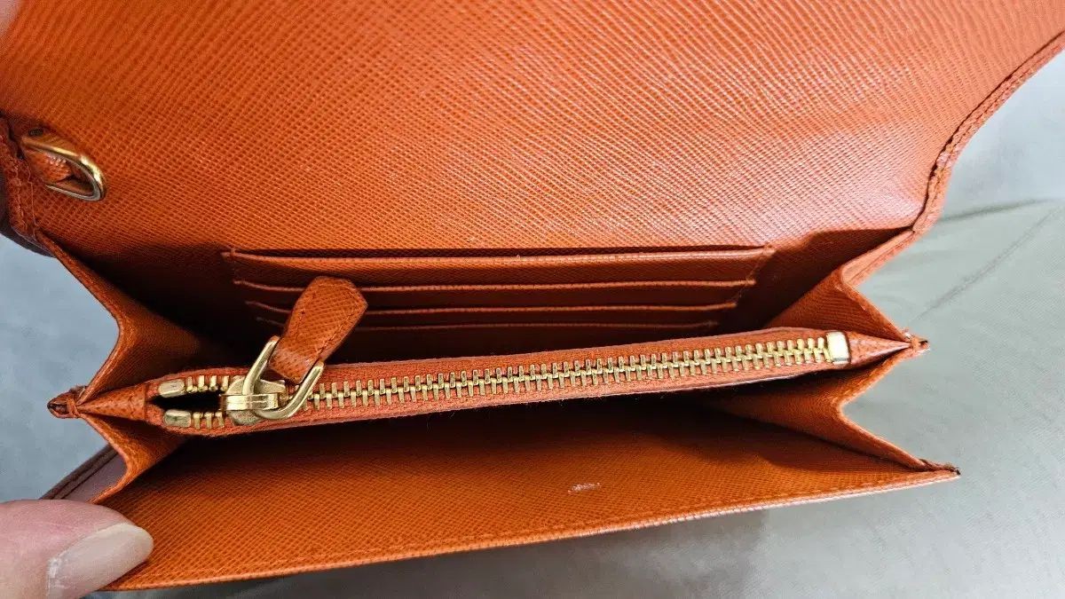 PRADA Saffiano Leather Bifold Wallet Orange Gold Logo Lettering Compact Purse thumbnail 8