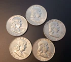 Lot of 5 - Franklin 90% Silver Half Dollars 53, 59, 60-D, 61-D, 63-D XF-AU L3