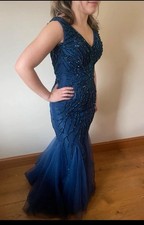 Gino Cerruti Designer Navy Beaded Sequinned Mermaid Party Prom Evening Dress