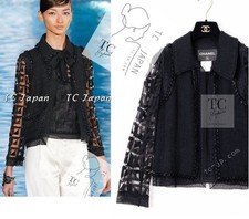 $5K CHANEL 09C Black Jewel Embellished Mesh Lesage Tweed Cardigan Jacket 34 US4
