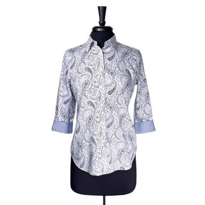 Chaps Ralph Lauren Womens Shirt PM Paisley Check Flip Cuff Cotton No Iron Top