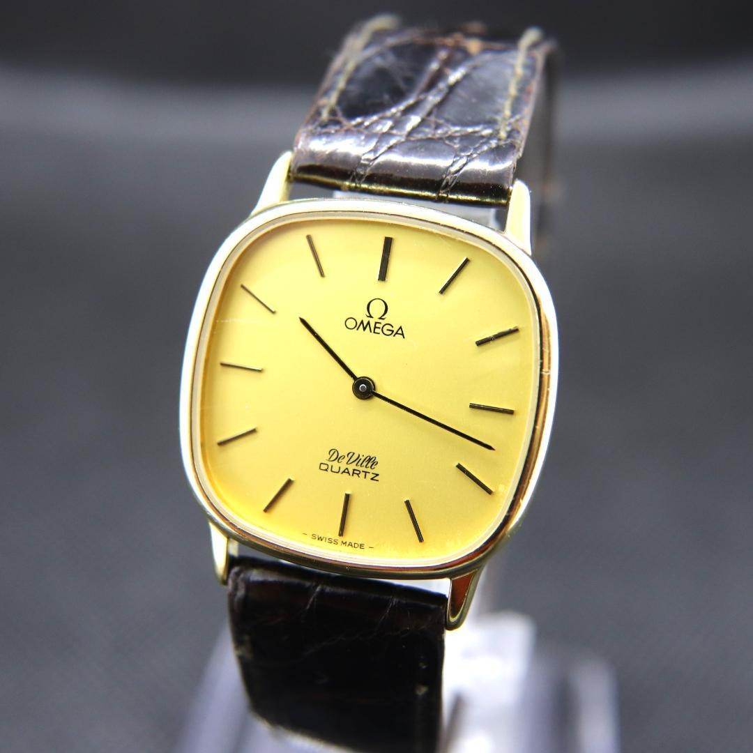 OMEGA De Ville Mens Vintage Gold Square Quartz Watch 30mm Leather Swiss Made