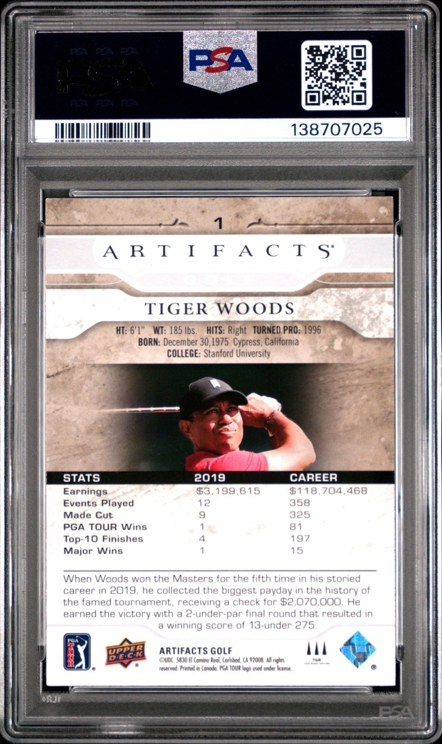🐯 Tiger WOODS PSA 9 2021 Upper Deck Artifacts #1 POP 9 🔥 Mint view 2