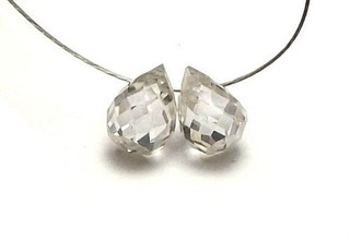 2 pcs WHITE DIAMOND 7mm Faceted Teardrop Beads 2.5 carats