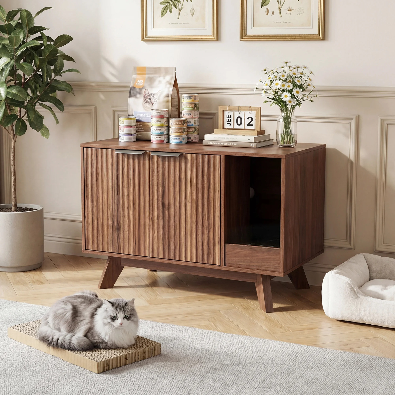Enclosure 31.5" Hidden Furniture For 2 Cats Walnut