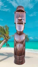 Easter Island Moai Wooden Statue Wall Plaque Tiki Bar Mask Rapa Nui 39"