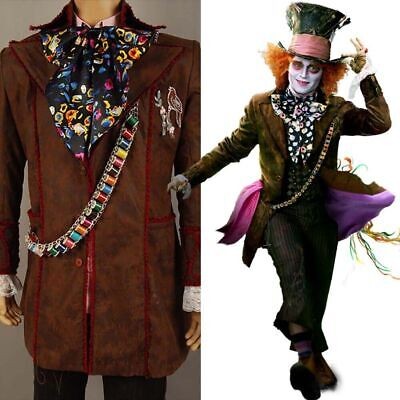 Johnny Depp Wonderland Mad Hatter Cosplay Costume Halloween Jacket Full Set