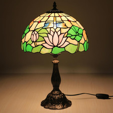 Tiffany Lotus Flower Table Lamp with LED Bulb for Living Room  Bedroom