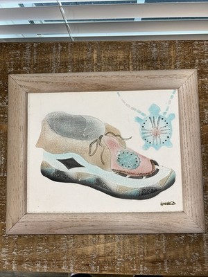Navajo Mexico Americana Indian Painting Plaster Relief Framed Signed By Annie B