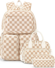 School Backpack for Girls, Corduroy Girls Backpack with Lunch Box Pencil Case fo