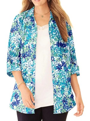 Big-Size 3/4-Arm Bluse Longshirt Shirt Catherines USA bunt Gr. 54/56 D13
