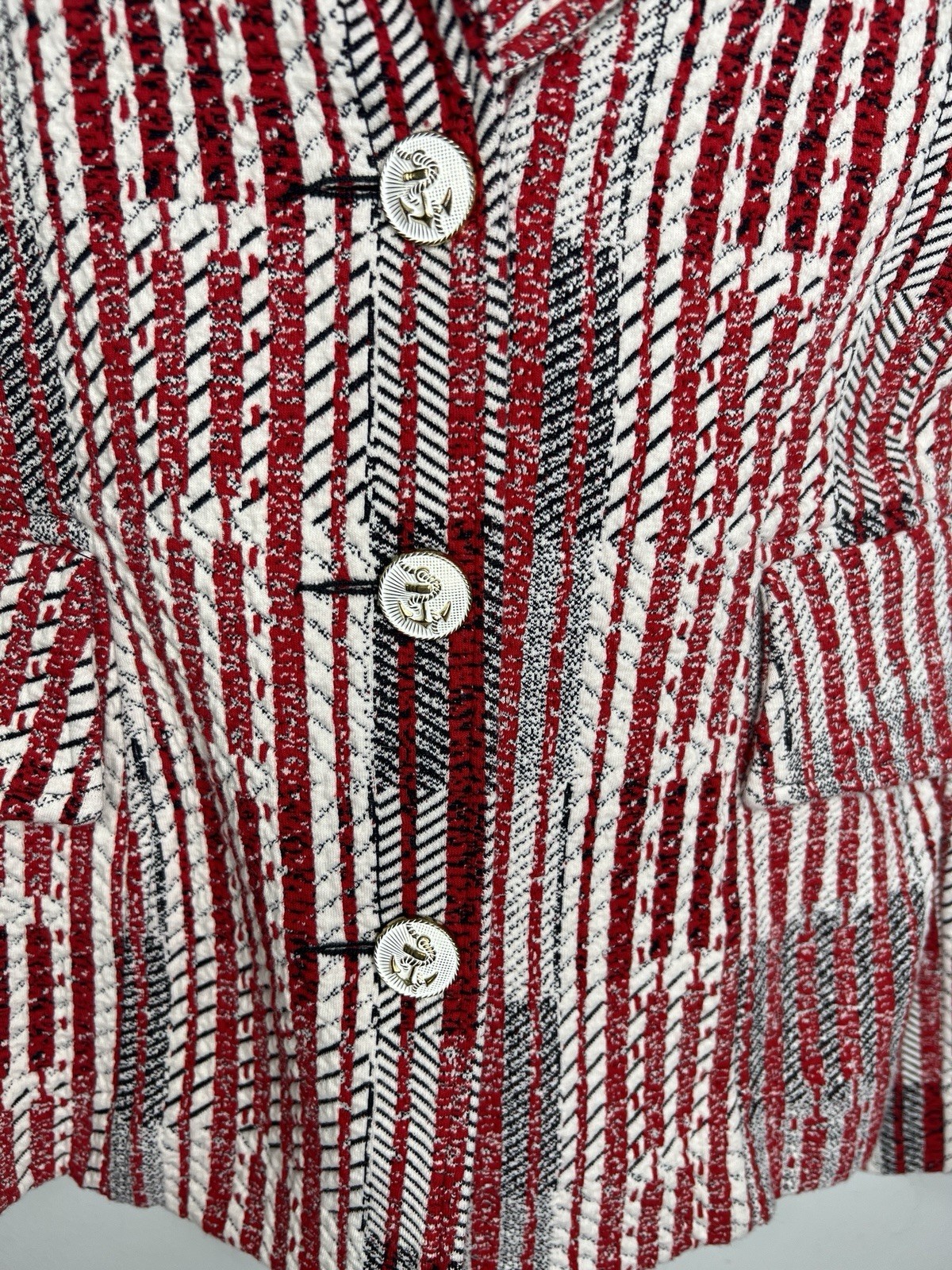 Cabi Patchwork Button-Up Blazer Jacket Red White … - image 3