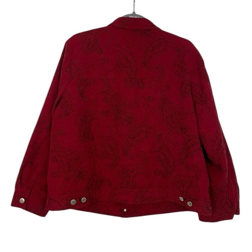 Silk Land Vintage Red & Black Paisley Embroidered Button Down Jacket - Image 4 of 4