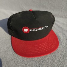 Vintage Halliburton Trucker Hat Enbee Mesh Snapback Cap Black Red Oil Gas Promo