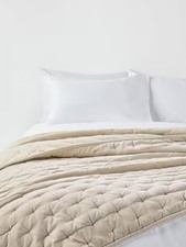 John Lewis Cotton Soft Velvet Quilted Bedspread 220 x 220 cm - Putty [Marked]