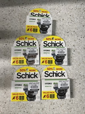 LOT of 5 Schick Hydro Sensitive Men's Razor 5 Blades (30 Cartridges Total)