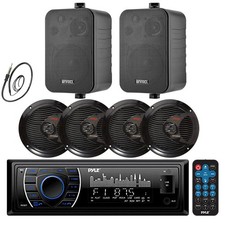Pyle PLRMR27BTB 1-DIN Marine MP3 Receiver, 4x 6.5" Speakers, 2x 4" Speakers