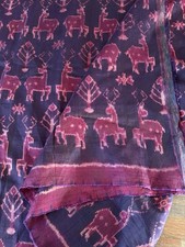 Silk Pidan Pedan Ikat Antelope Figurative Textile Fabric Purple Cambodia 116x37”