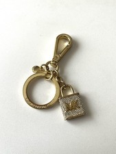 MICHAEL KORS Gold Tone MK Padlock Keychain Bag Charm with Rhinestones