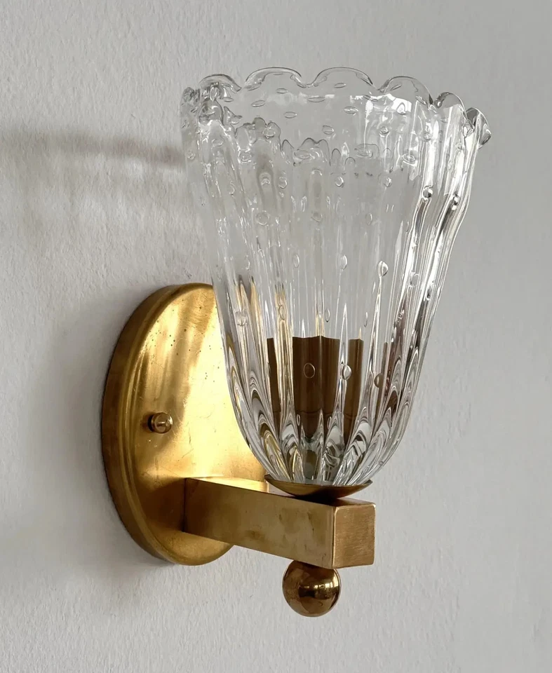 Italian Brass and Murano Glass Wall Lights or Sconces in Art Deco Style, 1990s - Image 2 of 4